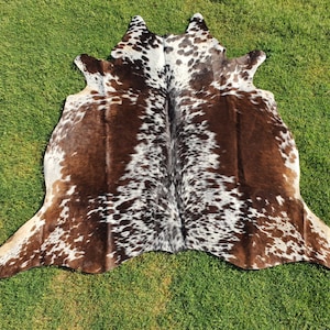 Elevate your space with our Brazilian Cow Hide Rugs – perfect for use as Living Room Rugs, Ottoman Rugs, or striking accent pieces. Made from 100% natural cow skin, each tri-color rug features a beautiful brindle cow hide pattern in rich brown and white tones. These hair-on rugs offer a soft texture and unique charm, making them timeless cow skin rugs for any interior.