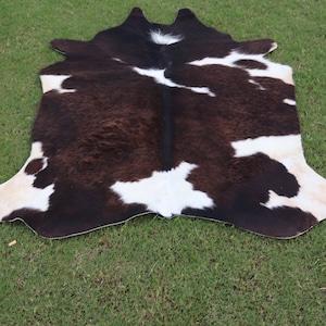 Exclusive Brown and White Cowhide Rug-Exotic Hair on Hide For Living Room-Brazillian Cowhide Rug-Luxurious Floor Area Rug-Western Home Decor