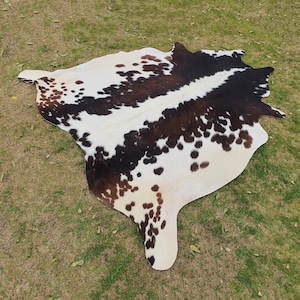 Genuine Tricolor Cowhide-Brown and White CowSkin for Rustic Home Decor-Hair on Hide for Living Room-Western Cowhide Decor-Brazillian Cowhide