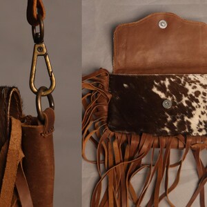 Cowhide Crossbody Shoulder Bag Purse with Fringes-Western Handbag Tooled Leather Dark Brown Messenger Bag-Minimalist Cowhide Satchel Bag