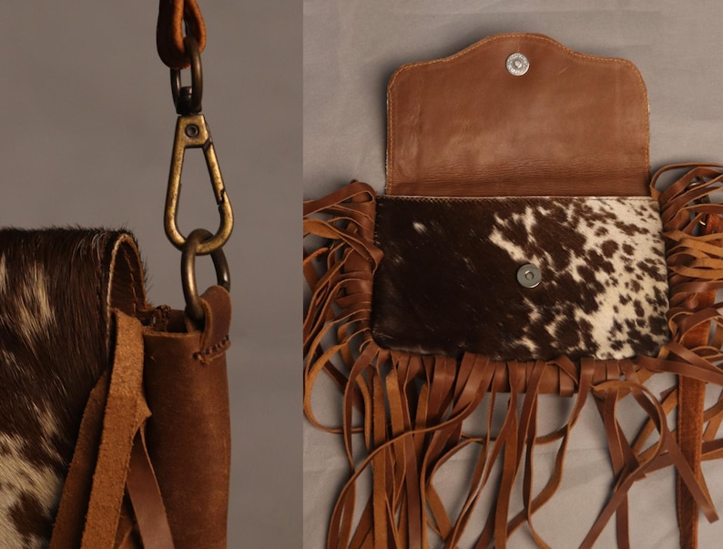 Cowhide Crossbody Shoulder Bag Purse with Fringes-Western Handbag Tooled Leather Dark Brown Messenger Bag-Minimalist Cowhide Satchel Bag