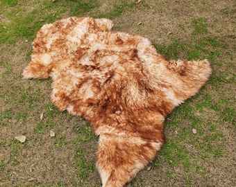 Real Sheepskin Rug - Brown Sheep Skin Area Rug - Beige Icelandic Lambskin Rug - Sheepskin Cushion for Living Room Chair - Soft Throw Rug