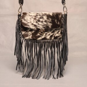 Cowhide Crossbody Shoulder Bag Purse with Fringes-Western Handbag Tooled Leather Dark Brown Messenger Bag-Minimalist Cowhide Satchel Bag
