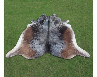 Brown and White Tricolor Cowhide Rug - Genuine Cowhide Skin for Western Home Decor - Large Cowhide Rug - Luxury Brindle Cowhide Area Rug