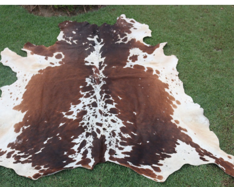 Real Cowhide Rug Tricolor Living room area rug Cow hide small / Large Rug Brown white Black Cowhide rug Cow skin Rug Hides Brindle Cowhide image 1