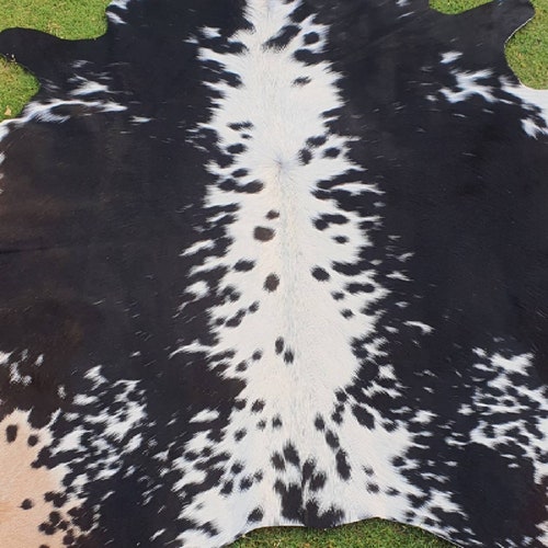 Unique Black Spotted White Cowhide Rug - Large Area Rug for Living rooms - Custom made rug Personalized gift for Mother shops - Daughter