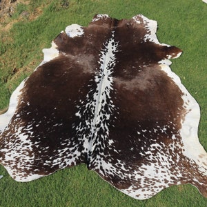 Real Cowhide Rug Tricolor Living room area rug Cow hide small / Large Rug Brown white Black Cowhide rug Cow skin Rug Hides Brindle Cowhide image 2