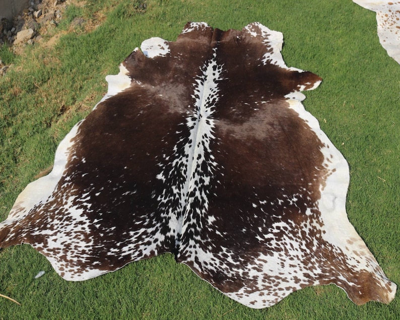 Real Cowhide Rug Tricolor Living room area rug Cow hide small / Large Rug Brown white Black Cowhide rug Cow skin Rug Hides Brindle Cowhide image 2