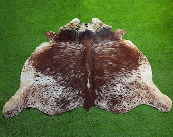 Genuine Hair On Reddish Brown & White Speckled Cow Rug-100% Authentic Animal Skin-Brazilain Floor Area Rug-Large Cow Skin Rug For Home Decor