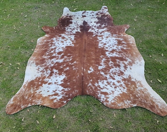 Genuine Cowhide Rugs Brown and White, Speckled Cow Skin Rugs with Real Hair On, Leather Rugs for Upholstery, Carpet Area Rugs for Home Decor