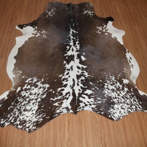 Real Cowhide Rug Tricolor Living room area rug Cow hide small / Large Rug Brown white Black Cowhide rug Cow skin Rug Hides Brindle Cowhide image 5