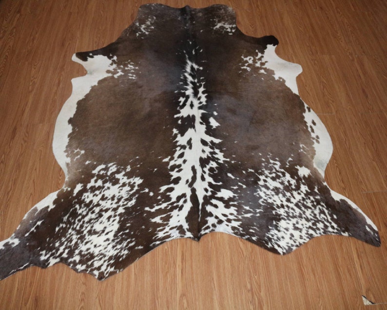 Real Cowhide Rug Tricolor Living room area rug Cow hide small / Large Rug Brown white Black Cowhide rug Cow skin Rug Hides Brindle Cowhide image 5