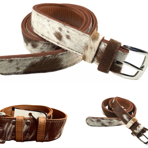 Real Cowhide Hair-on Leather Belts - Unisex Real Leather Belt -Genuine Cow Hair Leather Belts -100% Natural Cowhide Fur Leather Unisex Belts