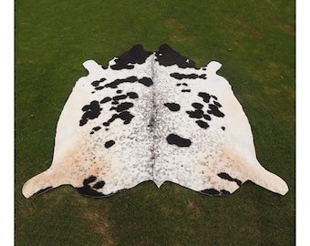 Genuine Black and White Cow Hide Rug-Handmade Speckled Floor Area Rug-Natural Brazilian Cow Skin Rug-Authentic Large Hair On Cowhide Rug