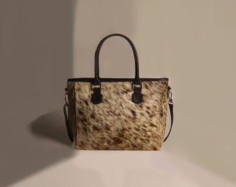 Large Cowhide Leather Tote Bag - Ladies Cowhide Tote Handbag - Handmade Western Cowhide Purse - Cowhide Tote Shoulder Bag - Gift for Her