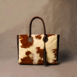 Luxury Cowhide Tote Bag - Large Ladies Tote Handbag - Western Cowhide Purse with Fringe - Carryall Cowhide Tote Shoulder Bag - Gift for Her