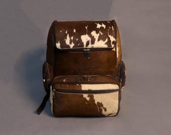 Personalized Large Cowhide Diaper Bag-Tricolor Unisex Cowhide Shoulder/Traveller Backpack Bag-Handmade Cowhide Backpack Purse-Ideal Gift