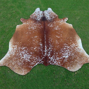 Genuine Tricolor Cowhide Rug for Home Decor - Real Brown and White Cowhide Rug for Livingroom Decor - Real Hair On Cow Skin Area Rug