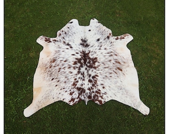 Genuine Brazilian Cow Skin Rug- Handmade Brown & White Speckled Cow Rug- Large Cowhide Rug- Hair On Floor Area Rug- Ideal Gift For Christmas
