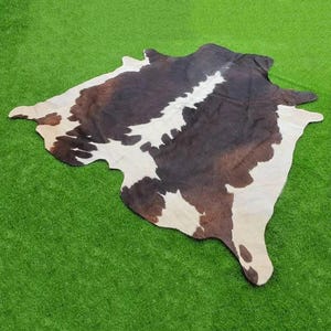 Genuine Brown and White Cow Skin-Hair on Cowhide for Living Room-Western Cowhide Decor-Tricolor Cowhide-Brazillian Floor Area Rug-Home Decor