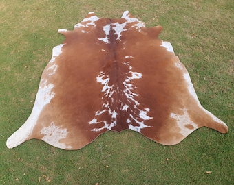 Brown and White Cowhide-Brown Cowhide-Handmade Cowhide Rug-Brindle Cowhide-Soft Carpet Cowhide-Living Room Cowhide-Ottoman Cowhide-Large Rug