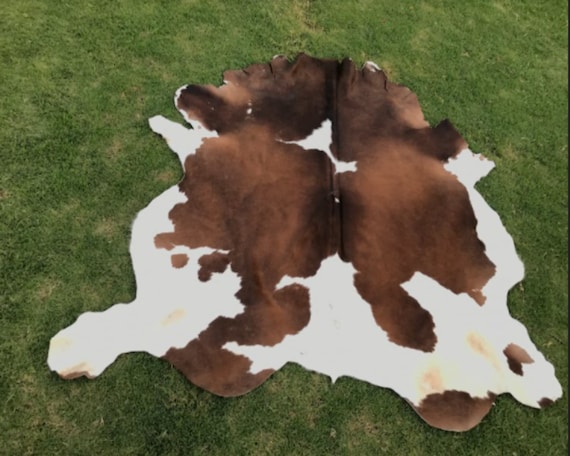 Rare Cowhide rug Brown and White - Cow Hide Rugs- black and white - Best Living Decor Rugs - Brindle Cowhide - Tricolour Cowhide Rugs