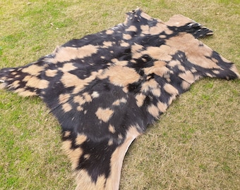 Natural Goatskin Hide Black & Brown, Original Goatskin Rug, Exclusive Goat Skin Pelt, Animal Skin Rug, Bedroom Aesthetic Leather Area Rug