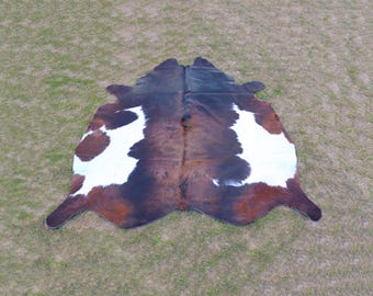 Tricolor Exclusive Cowhide Rugs - Brindle Cowhide Rugs - Brown and White Hair-On Cowhides - Cowhide Skins for Home Decor - Floor Area Rugs