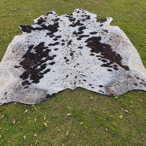 Cowhide Rug Black & White, Tricolor Black Spotted Cow Skin Rug, Animal Skin Soft Carpet Rug, Living Room Area Rug, Exotic Upholstery Leather