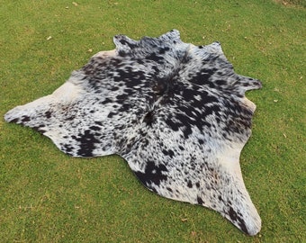 Speckled Cowhide Rug - Brown White and Black Cowhide Rug - Brazilian Cow Hide Leather Rugs