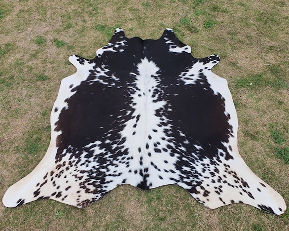Black and white CowHide Rugs- Small cowhide area rug -large Black and white leather rug - Cow hide Rugs