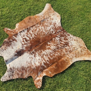 Genuine Brown and White Cowhide Rug for Western Home Decor-Brazillian Cowhide-Hair on Hide for Living Room-Handmade Large Floor Area Rug