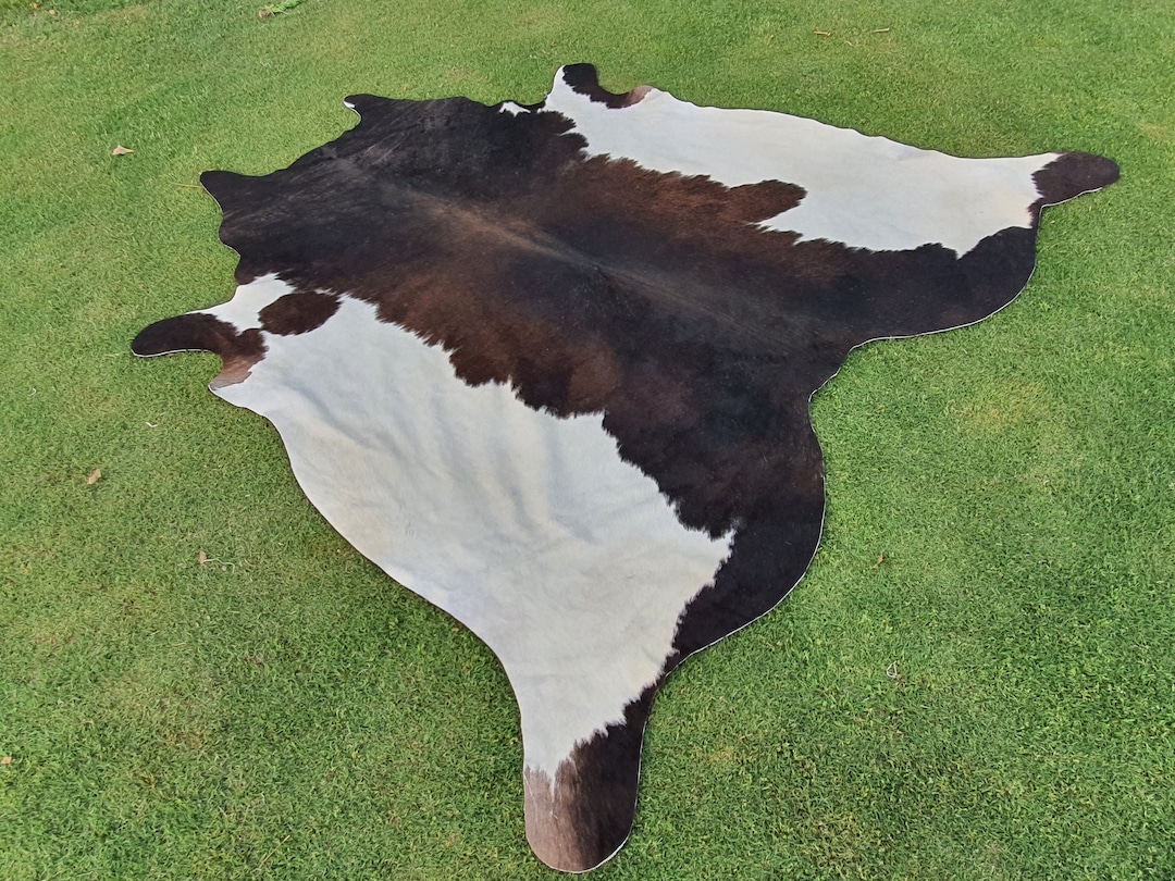Real Cowhide Rug Tricolor Cow Skin Rugs, Brown White Natural Cowhide Area Rug Gift for Mom