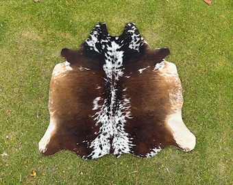 Genuine Tricolor Cow Rug - Hair On Luxury Cow Skin for Home Decor - Large Brazilian Cowhide Area Rug - 100% Authentic Animal Skin Rug