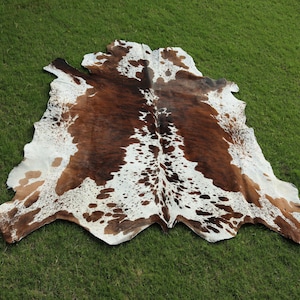Alfombra de piel de vaca auténtica, tricolor, para sala de estar, pequeña y grande, marrón, blanca y negra, de piel de vaca, atigrado