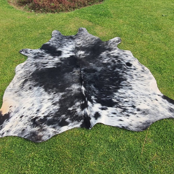 Cowhide Rug Black & White, Speckled Black and White Cow Skin, Cowhide for Bedroom Aesthetic, Animal Print Soft Carpet Rug, Floor Area Rug