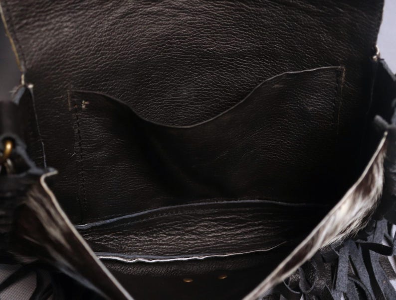 Cowhide Crossbody Shoulder Bag Purse with Fringes-Western Handbag Tooled Leather Dark Brown Messenger Bag-Minimalist Cowhide Satchel Bag