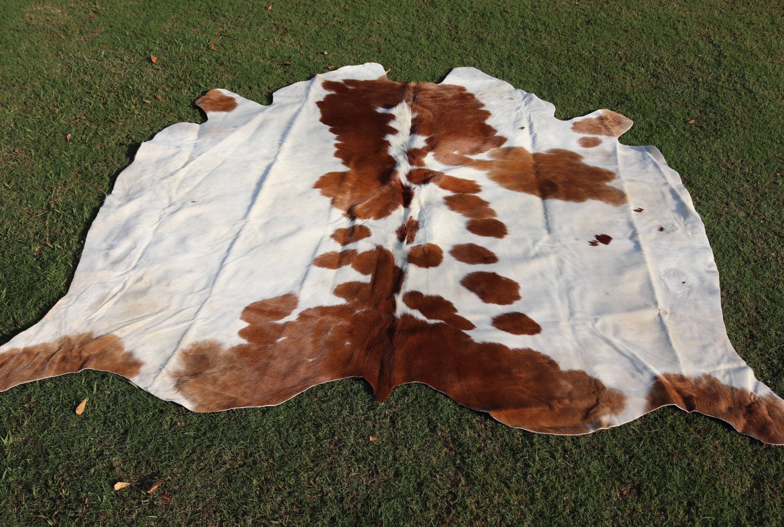 Cowhide Rug Brown and White - Real Brazilian Cow Skin Rug - Soft Cow Hide Carpet Rug - Living Room Area Rug - Custom Cowhide Upholstery Rug