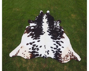Genuine Tricolor Spotted Cowhide-Luxury Large Cow Skin Rug For Western Cowhide Decor-Handmade Brazilian Floor Area Rug-Gift For Christmas
