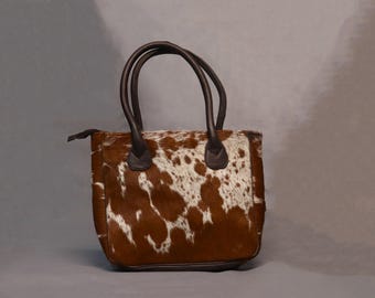 Luxury Large Cowhide Tote Bag-Handmade Cowhide Tote Handbag-Genuine Cowhide Tote Shoulder Bag-Personalized Western Cowhide Leather Purse Bag