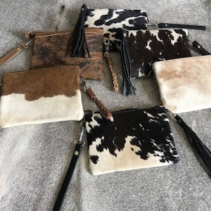 Porte-monnaie western en peau de vache - Pochette en peau de vache - Porte-monnaie à imprimé vache - Petit porte-monnaie pour femme - Porte-monnaie Mrs pour femme