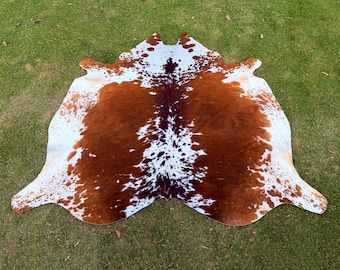 Genuine Tricolor Cow Rug - Hair On Luxury Cow Skin for Home Decor - Large Brazilian Cowhide Area Rug - 100% Authentic Animal Skin