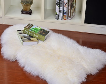 Genuine New Zealand White SHEEPSKIN RUG - Long hair Soft Sheep Skin Rugs for Bedroom
