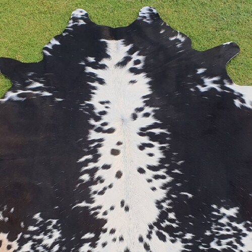 Unique Black Spotted White Cowhide Rug - Large Area Rug for Living rooms - Custom made rug Personalized gift for Mother shops - Daughter