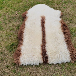 Sheepskin Rug Brown and White, Sheep Skin Area Rug, Icelandic Lamb Skin Rug, Exotic Sheepskin for Home Decor, Living Room Throw Rug