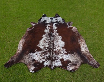 Large Brown & White Speckled Cow Rug-Genuine Brazilian Cow Skin-Hair On Natural Cowhide Area Rug-Authentic Cow Hide For Western Home Decor