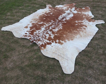 Alfombra de cuero de vaca marrón y blanco - Alfombra exótica de piel de vaca moteada - Alfombra de área de piel de vaca de lujo para decoración del hogar occidental - Alfombra de piel de vaca para tapicería