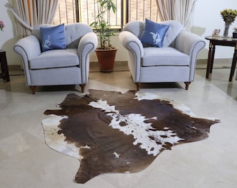 Cowhide Rug Brown and White, Unique Cow Skin Rug Honey Brown & White, Living Room Area Rug, Soft Carpet Rug, Cowhide Rug for Home Decor