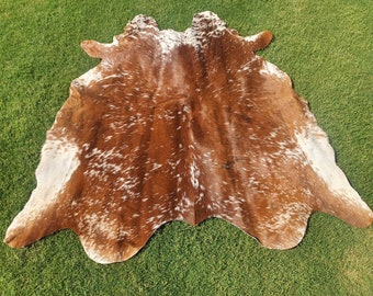 Real Brown and White cowhide Brindle  Cowhide Rug - Brindle cowhide rug - Hair on hides - Brown Black and white cowhide rug