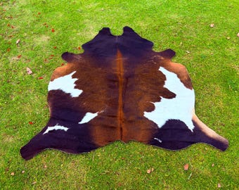 Natural Tricolor Cowhide - Handmade Panda Print Cow Skin - Hair on Cowhide - Real Cow Rug - Leather  Cowhide - Western Decoration Floor Rug